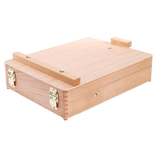 Vista 5 de DEAYOU Caja de almacenamiento de caballete de mesa de madera, caja de bocetos portátil de madera de haya para pintar, funda de caballete de madera