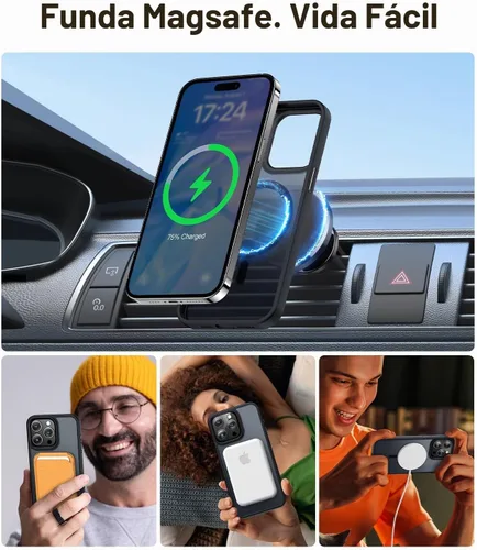 Vista 4 de Meifigno Magic Mag Series - Funda para iPhone 15 Pro, protección de grado militar y compatible con MagSafe, parte trasera translúcida mate con Negro