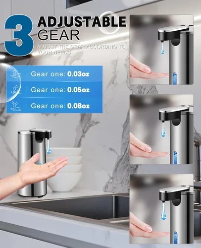 Vista 4 de Dispensador automático de jabón, dispensador de jabón líquido de acero inoxidable sin contacto de 13.5oz/400ml, dispensador de platos eléctrico