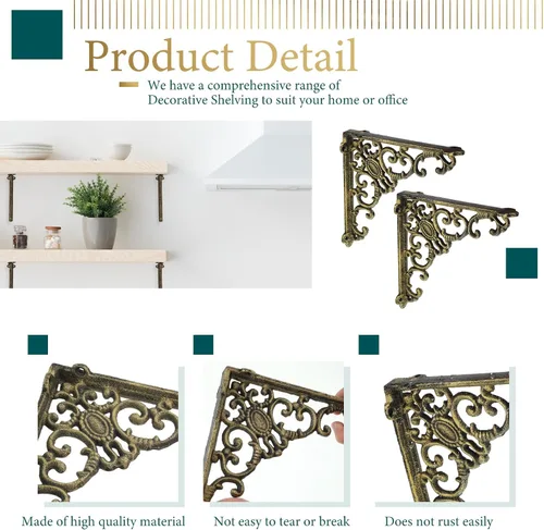 Vista 3 de Lounsweer 4 soportes de estante de latón antiguo resistentes de 8 pulgadas para montaje en la pared, accesorios flotantes decorativos para cocina
