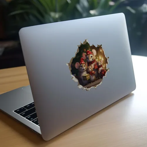 Vista 8 de Calcomanía navideña con agujero de ratón, diseño de ratones Holidy con efecto 3D