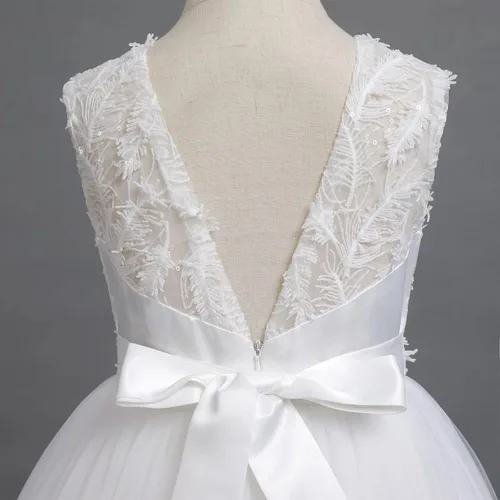 Vista 5 de IDOPIP Vestidos blancos de primera comunión para niñas, vestido largo de tul para boda, dama de honor, concurso, cumpleaños, bautizo, fiesta