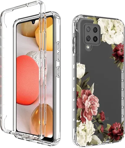 Vista 6 de Funda protectora de cuerpo completo con diseño floral transparente y protector de pantalla de vidrio templado para Samsung Galaxy A42 5G