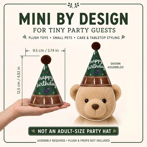 Vista 3 de Vesil Mini sombreros de fiesta para niños, 12 sombreros de cumpleaños de estilo de animales de peluche, decoración de mesa de bosque, tapas de Diy
