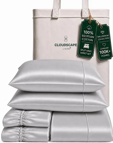 Vista 77 de Cloud Scape Linen - Juego de sábanas de algodón egipcio de doble capa, tamaño individual, tejido de satén de fibra larga, juego de 3 piezas, ropa
