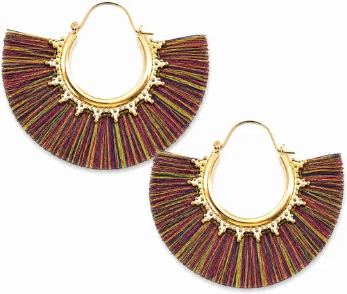 Vista 14 de Aretes de aro con borla, aretes colgantes de hilo de declaración, elegantes aretes largos con flecos, ligeros, largos y con gancho francés, para un