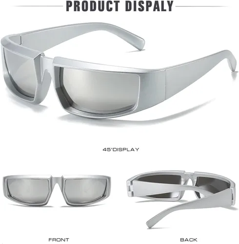 Vista 5 de JUDOO Lentes de sol rectangulares de color rosa intenso, gafas envolventes futuristas, Y2K para mujeres y hombres