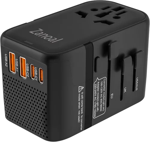 Vista 7 de Adaptador de enchufe de viaje europeo 6 en 1, convertidor de voltaje de 220 V a 110 V, adaptador de viaje de EE. UU. a Europa, adaptador