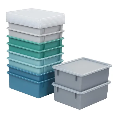 Vista 15 de ECR4Kids Bandeja profunda tamaño carta con tapa, contenedor de almacenamiento, surtido, 10 piezas