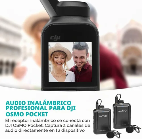 Vista 2 de Movo Edge-OP-Duo - Micrófono de solapa inalámbrico dual para Osmo Pocket 1 y 2, micrófono inalámbrico de solapa con clip, 2 transmisores y receptor