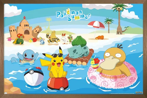 Vista 15 de Trends International Pokémon - Póster de pared de verano, 22.4 pulgadas de largo x 14.7 pulgadas, versión enmarcada en madera de granero