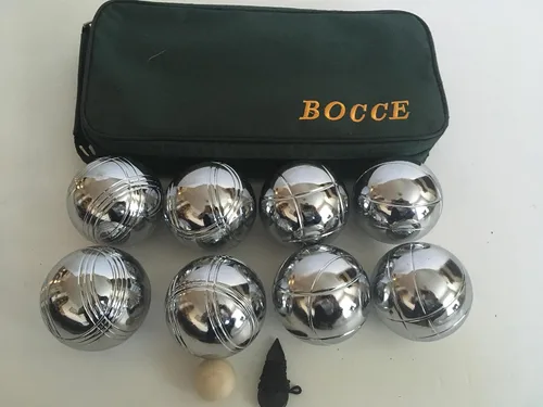 Vista 3 de BuyBocceBalls Listing - Juego de boca/petanca de metal de 2.874 in con 8 bolas de plata y bolsa verde - Individual