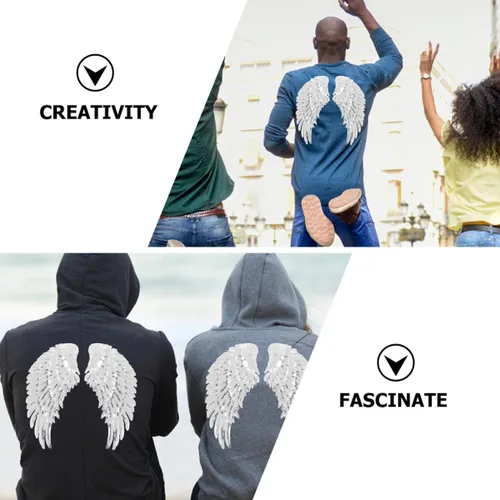Vista 3 de Kichvoe Sequin Angel Wings Iron-on Applique Patch for Clothing DIY Sewing, Silver Embroidered Fabric Patch 2 Pairs for Jackets Garment Decor