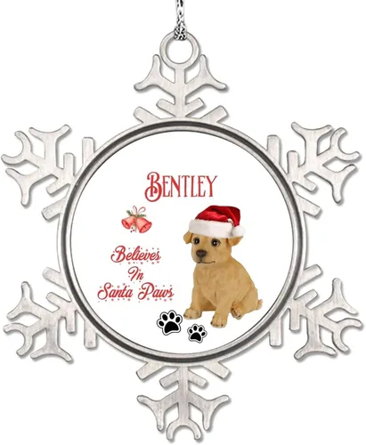 Vista 6 de Christmas Hat Dog Snowflake Ornaments Pug Dog Ornament for Christmas Tree Decor Believes in Santa Claw Metal Custom Pet Christmas Ornaments 2023