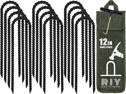Vista 14 de Estacas de anclaje para trampolín RIY de servicio pesado para vientos fuertes, estacas de tienda de campaña de 12 pulgadas, anclaje de piso
