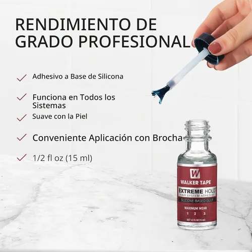 Vista 3 de Walker Tape Adhesivo de fijación extrema con cepillo de 1/2 fl oz, pegamento de peluca de encaje impermeable de máximo desgaste para pelucas