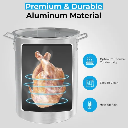 Vista 5 de Kit de olla de aluminio de 28,3 litros – Olla para freír pavo con tapa, gancho de elevación, soporte y termómetro – Freidora profunda grande
