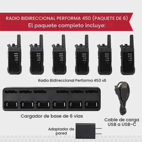Vista 5 de Cobra Performa 450 Radios de negocios (paquete de 6 con muelle)