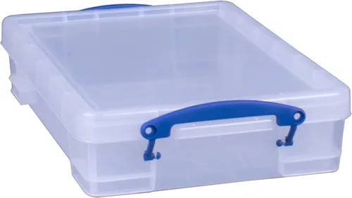 Vista 9 de Really Useful Box Contenedor apilable de plástico de 4 litros con tapa a presión y asas de bloqueo de clip integradas para organización del hogar