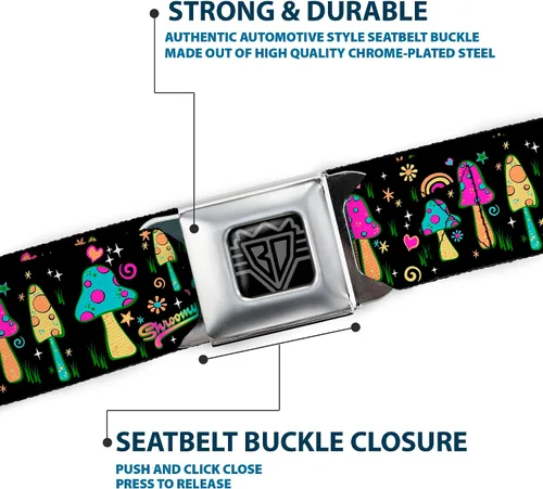 Vista 6 de Buckle-Down Cinturón, cinturón de seguridad hebilla cinturón, hongos jardín Shspacious negro multicolor, ajustable