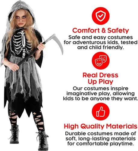 Vista 4 de Morph Disfraz de la parca para niñas, disfraz de la parca de Halloween, disfraz de la parca para niña