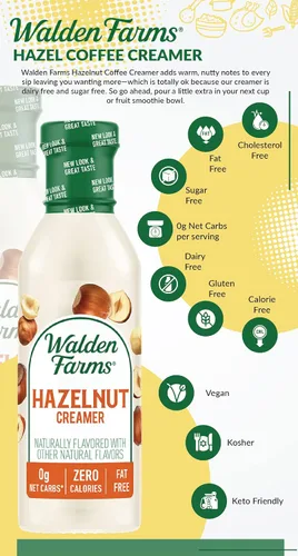 Vista 9 de Walden Farms Crema para Café de Avellana – Cero Calorías, Sin Grasa, Sin Azúcar, Baja en Carbohidratos, Apta para Keto, Sin Lácteos, Vegana