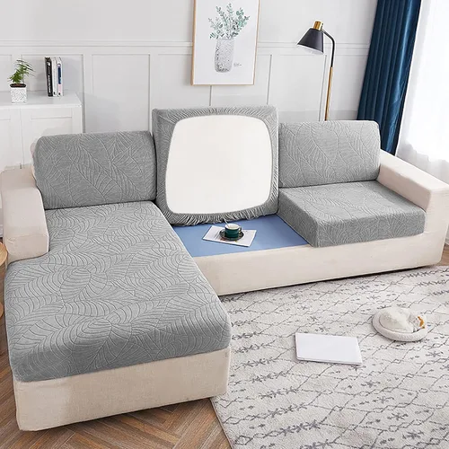 Vista 9 de Funda de cojín impermeable para sofá, tamaño mediano y grande, suave, extraíble, elástica, protector de muebles para mascotas, gatos, perros, beige