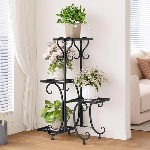 Vista 2 de INGIORDAR Soporte para plantas para interiores y exteriores, estante de metal de 4 niveles, soporte para múltiples plantas, estante alto