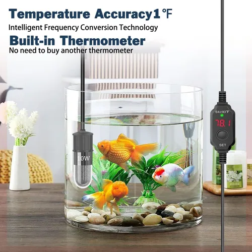 Vista 5 de YOFOTHS Mini calentador ajustable para acuario de 0.5/1/2/3 galones, sumergible, calentador de pecera pequeño, 10 W/20 W/30 W, termostato