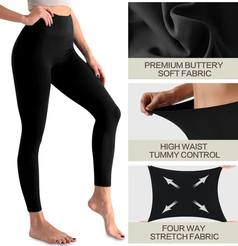 Vista 5 de Paquete de 3 leggings para mujer, no se traslucen, cintura alta, control de abdomen, pantalones de yoga, entrenamiento, correr