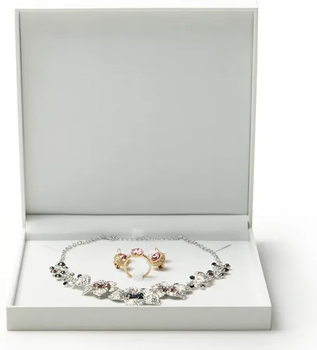 Vista 8 de Oirlv Juego de joyas de terciopelo blanco caja de regalo anillo pendiente collar grande caja de almacenamiento