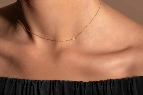 Vista 2 de TEWIKY - Collares bañados en oro de 14 quilates para llevar escalonados, cadena con dije de diamante y gargantilla con eslabones cubanos, delicado