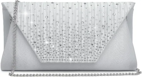 Vista 8 de Bolso de mano de noche con diamantes de imitación con purpurina para boda, fiesta, cóctel, baile de graduación, bolso formal en caja de regalo