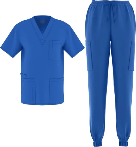 Vista 15 de Conjunto de 2 piezas unisex para hombre y mujer, para enfermería, elástico, flexible, con cuello en V Negro