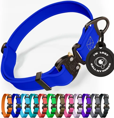 Vista 12 de Biothane - Collar de perro con hebilla de cobra, fabricado en Estados Unidos, etiqueta de identificación con código QR incluida, collares de perro