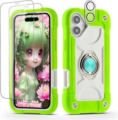 Vista 70 de Funda para iPhone 11 de 6.1 pulgadas con soporte de anillo, con 2 protectores de pantalla de vidrio, resistente a los golpes, resistente a