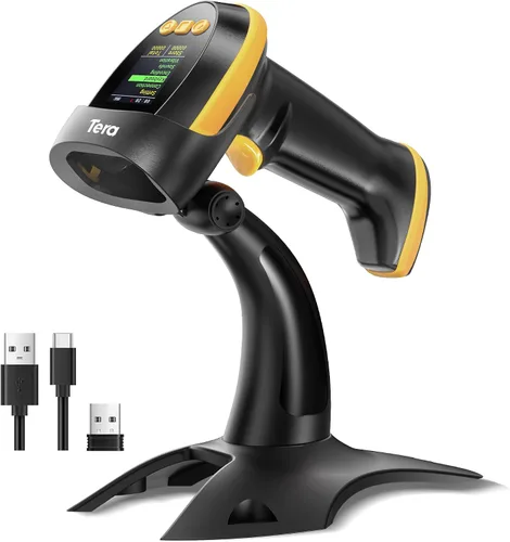 Vista 13 de Tera Escáner de Código de Barras Inalámbrico con Pantalla: Versión Pro 1D 2D QR con Teclado de Configuración, Cuna de Carga, Funciona con Bluetooth