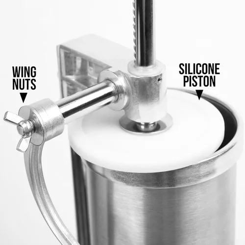 Vista 3 de Máquina de relleno vertical de acero inoxidable de 5 libras con 8 embudos de relleno y 1 pistón de silicona
