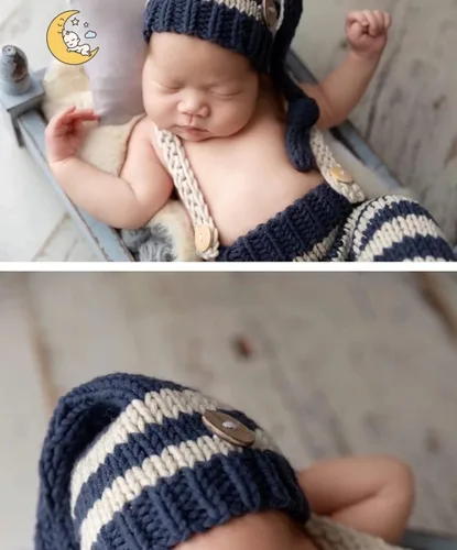 Vista 3 de Vemonllas Lindo disfraz de bebé recién nacido para niños y niñas, accesorios de fotografía, sombrero y pantalones