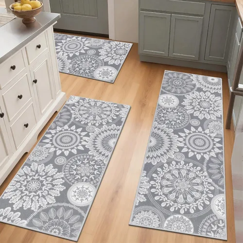 Vista 6 de Bsmathom Conjunto de Alfombras de Cocina Boho 3 Piezas, Alfombra de Cocina Antideslizante de Estilo Granja, Alfombras de Cocina Lavables
