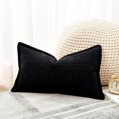 Vista 2 de OTOSTAR Fundas de almohada decorativas de pana a rayas con empalme, fundas de almohada bohemias súper suaves, almohadas decorativas con textura
