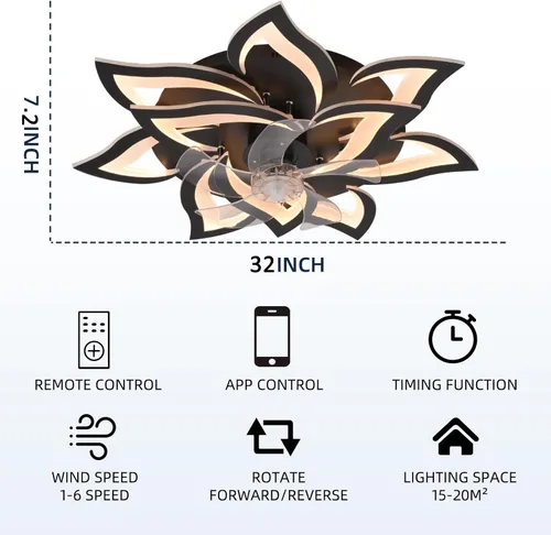 Vista 8 de Bevenus Ventiladores de techo con luces, moderno ventilador de techo de montaje empotrado con control remoto/aplicación, ventilador de techo LED