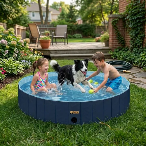 Vista 2 de KOPEKS Bañera para piscina al aire libre, portátil, plegable, ideal para mascotas, XL 63 x 12 pulgadas, azul, azul piscina-XL