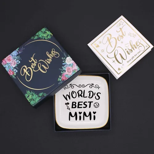 Vista 4 de Littlefa To My MiMi - Bandeja decorativa para anillos de cerámica para abuela, regalo significativo para abuela de nieto, regalo único para abuela