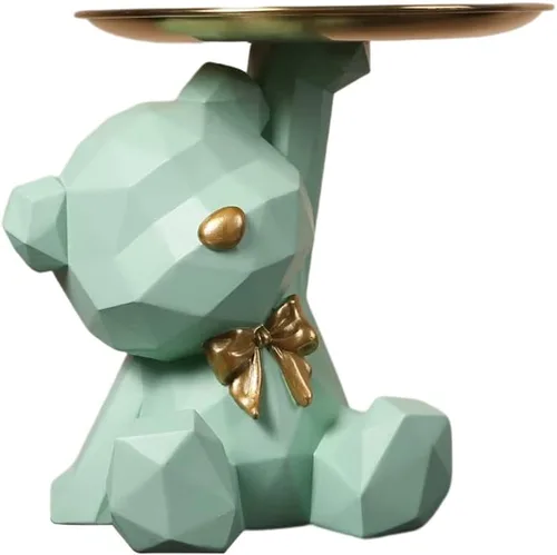 Vista 14 de Bandeja de Almacenamiento Estatua Portallaves Figurina, Bandeja para Dulces Joyas Aretes Labiales, Lindas Estatuas de Oso con Plato, Esculturas