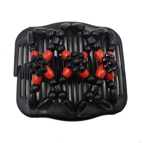 Vista 2 de LOVEF Peine de madera profesional para mujer, cuentas mágicas elásticas, clip de cuerda de cuerda de doble elástico, accesorios para peines-6 piezas