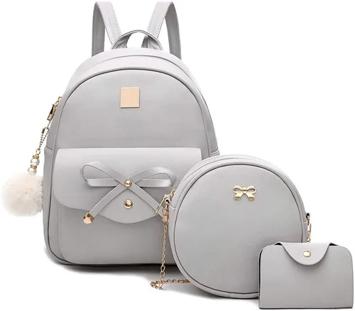 Vista 19 de I IHAYNER Mochila de cuero de moda de 3 piezas con lazo para niñas, mochila, bolso para mujer, mochila para damas, bolsa de hombro Beige