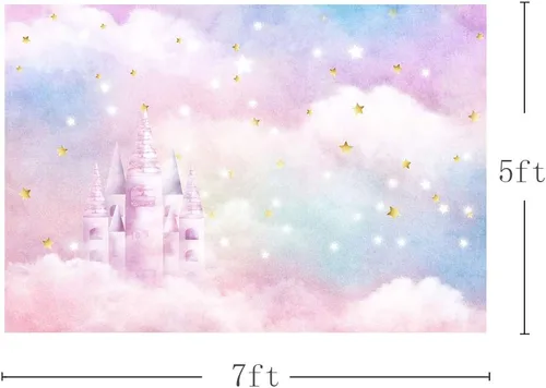 Vista 4 de MEHOFOND Acuarela de arco iris pastel para estudio fotográfico, decoración de fondo para cabina de estudio fotográfico, estrellas doradas, nube