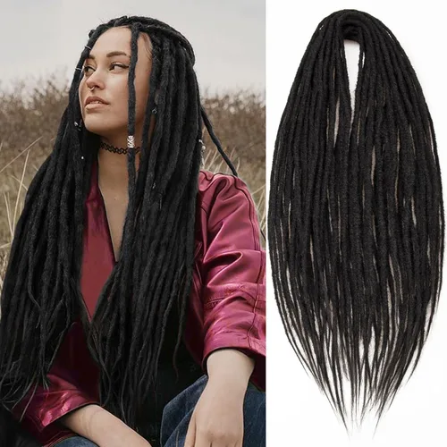 Vista 34 de 20 hebras de 24 pulgadas, extensiones de rastas color burdeos, rastas de cabello de ganchillo para mujer, hechas a mano, suaves, trenzas de cabello