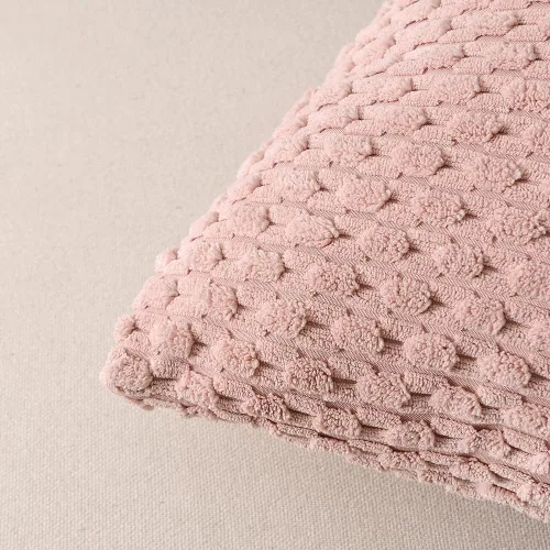 Vista 4 de Fancy Homi - Juego de 2 fundas de almohada decorativas de color rosa polvoriento de 30.5 x 30.5 cm con pompones para sofá cama, decoración moderna